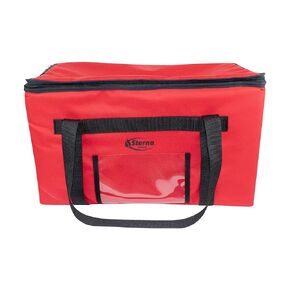 Sterno Delivery Leak Proof Insulated Bag, Hot and Cold Container for Catering and Food Transport, Durable Red Cloth Exterior with Tear-Resistant Vinyl Liner, 15"L x 23"W x 13.5"H