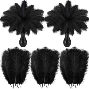 Crowye 98 Pcs Black Ostrich Feathers Bulk 6-8 Inch Black Feathers for Centerpieces Craft Ostrich Feathers for Vase for Wedding Party Home Costume Decorations