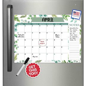 Hadley Designs Greenery Magnetic Calendar For Refrigerator-Dry Erase Magnetic Whiteboard Calendar For Fridge