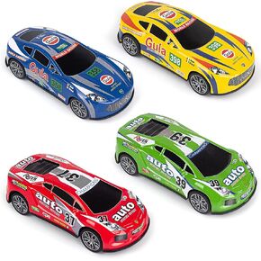 Car Toys for 3 4 5 6 Year Old Boys Girls Gifts, 7 Inch Friction Powered Push and Go Pull Back Alloy Race Trucks Cars Toys for Kids Toddlers Preschool Birthday Gifts - 4Pack