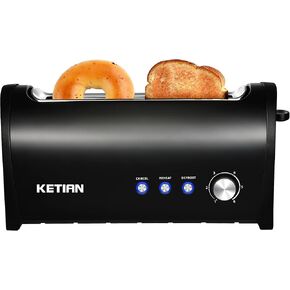 محمصة خبز مكونة من شريحتين من KETIAN Retro Bagel محمصة خبز بفتحتين مع غطاء محمصة، إلغاء وظائف إعادة تسخين تذويب الخبز، 6 إعدادات تحمير، صينية فتات قابلة للإزالة، 800 وات، فتحة واسعة للغاية 1.5 بوصة، أسود (محمصة مع غطاء)