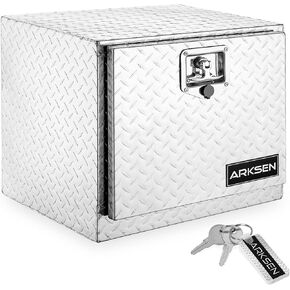 ARKSEN 24 Inch Heavy Duty Aluminum Diamond Plate Tool Underbody Box, Waterproof Square Truck Storage Organizer Chest for Pick Up Truck Bed, RV Trailer with T-Handle Lock and Keys - Black in Kuwait
