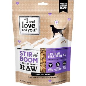 "I and love and you" Stir and Boom Dehydrated Freeze Dried Raw Dog Food, Raw Raw Turk Boom Ba, Turkey Recipe, Grain Free, No Fillers, Real Meat, 1 lb Bag