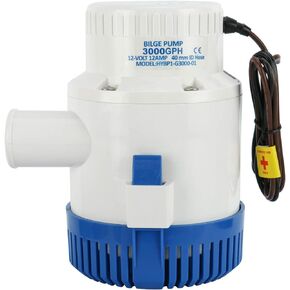DasMarine 3000 GPH 12v Boat Marine Plumbing Electric Bilge Pump 1 1/2"(40MM) outlet 12 AMP 15 AMP Fuse