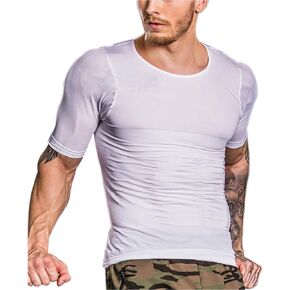 Shaxea Mens Seamless Compression T Shirt Hide Gynecomastia Moobs Slimming Body Shaper Vest Shirt Abs Abdomen Slim