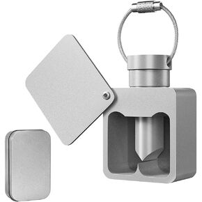 AXUYU Mini Pill Splitter, Pill Cutter Ever with Sharp Metal Blade, Aluminum Alloy Pill Splitter with Keychain, Portable Pill Slicer Storage Container for Home, Travelling, Office, Business (Gray)