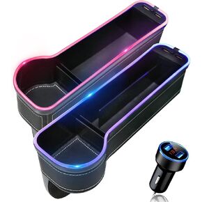 منظم حشو فجوة مقعد السيارة من Tutor Auto مع شريط إضاءة متغير اللون RGB وشاحن USB سريع، حشو فجوة السيارة مع حامل أكواب لملحقات سيارة الشاحنة (عبوتان) in Kuwait