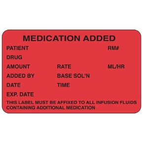 PDC Healthcare 59704613 Permanent "Medication Added" Paper Label, 2-1/2" Length, 1-1/2" Width, Red, Pack of 1000