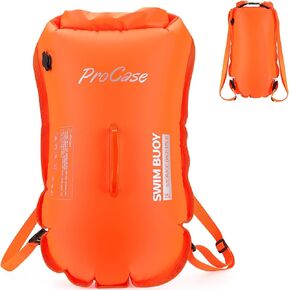 ProCase Swim Buoy Backpack, 35L Swimming Bubble Safety Float Waterproof Dry Bag with Shoulder/Waist Strap for Open Water Swimming Paddling Boating Kayaking Rafting Hiking Camping Fishing Beach -Orange