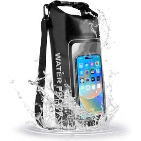 HUGSEE Waterproof Dry Bag, Beach Phone Bag 2L Roll Top Waterproof Backpack w/Phone Case/Pouch, Lightweight Dry Storage Bag for Travel Swimming Boating Kayaking Camping Beach Fishing Rafting, Black