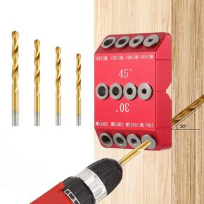 SLIIMU 30 45 90 Degree Angle 4 Sizes Drill Hole Guide Jig for Angled and Straight Hole, Portable Deck Cable Railing Lag Screw Drilling Template Block For Horizontal Cable Wood Post,Stair Wire Handrail