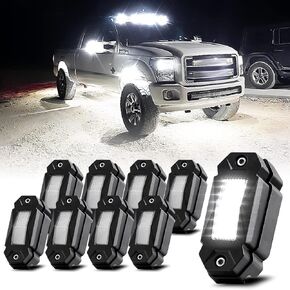 LedNenon LED R2 Pure White Rock Lights 8Pods 6000K Super Bright Rock Lights White for Truck SUV UTV ATV RZR J-eep Offroad Car Boat Underglow Lights High Power Underbody Glow Neon Trail Rig Lamps