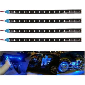 4X PCS 12inch 15SMD 12V Blue LED Strip Light Waterproof for for Car Boat Motorcycle Golf Cart Interior Exterior Underwater Marine Lighting