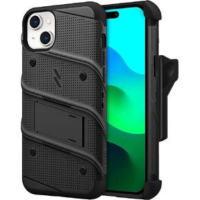 ZIZO Bolt Bundle for iPhone 15 Plus Case with Screen Protector Kickstand Holster Lanyard - Black