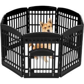 IRIS USA Dog Playpen, 8-Panel 24" Pet Playpen with Door, Puppy Playpen, Indoor/Outdoor Dog Pen, 84 x 84 x 24, Foldable, Customizable, White