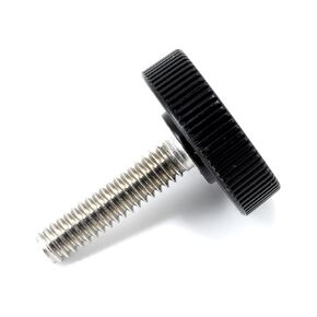 1/4"-20 x 1" Thumb Screw Stainless Steel - Black Knurled Round Plastic Oversized Knob - Standard/Coarse Thread Thumbscrew - Length: 1.000" - Proudly Built in USA - Package of (4)