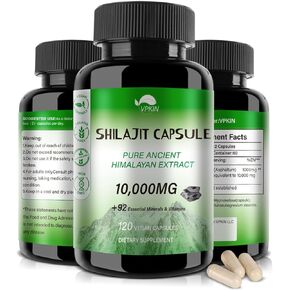 كبسولات شيلاجيت الهيمالايا النقية المصنوعة من مسحوق شيلاجيت النقي والعضوي، وحمض الدبالية والفولفيك الطبيعي والمعادن النزرة، تدعم إنتاج الطاقة ووظيفة الميتوكوندريا (120 كبسولة نباتية) in Kuwait