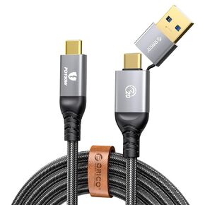 ORICO USB 4 Cable 100W Charging, USB C to USB C/USB A Cable 2 in 1, 40Gbps USB C Data Cable with Strap, 8K@60Hz Output Type C Cable Compitable with Thunderbolt 4 Cable, USB4 USB C Devices 1.5M