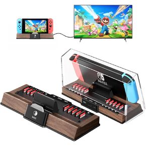 Wood Charging Dock is Suitable for Nintendo Switch/Switch OLED and Comes with a dust Cover. Switch Dock Supports 4K HDMI Output and can Store up to 10 Game Cards Switch Docking Station for tv