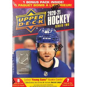 2020/21 Upper Deck Series 2 Hockey Blaster Box - 6 Packs Plus 1 Bonus Pack - 8 Cards Each - 1 Young Guns card per box on average