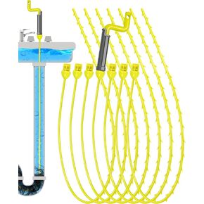 Drsnake Drain Clog Remover Tool, 30 Inch Sink Snake Hair Clog Remover with Rotating Handle and 7 Wand Spares, Anti-Break Nylon Drain Hair Remover Plumbing Snake, Unclog Drain Quickly and Easily-7 Pack