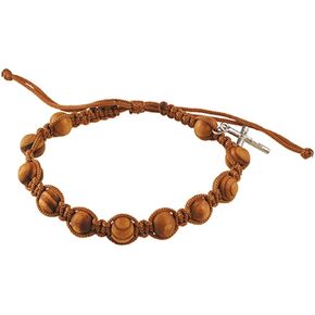 Rosary Bracelets Olive Wood Finish with Silver Toned Crucifix Charm, 7 1/2 Inch