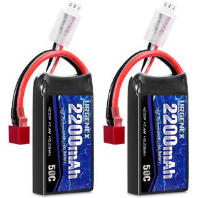 URGENEX 7.4V 2200mAh Lipo Battery 50C(Burst 80C) High Discharge Rate RC Batteries with Deans T Plug Fit for RC Car Truggy, RC Airplane, FPV Drone, UAV Quadcopter and Helicopter