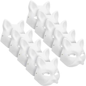 GAOMEIDA 10PCS Cat Mask DIY White Cat Painted Masks Half Blank Animal Cosplay Dress Up Mask Masquerade Cat Masks Halloween Mask Costume for Masquerade Prop,Party,Cosplay