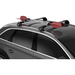 Thule JawGrip Paddle Holder - Rooftop Oar Carrier - Windsurfing mast Carrier - Carry 2 Paddles or oars - t-Track Compatible - Durable Rubber Padding Protects Gear - 15lb Weight Limit