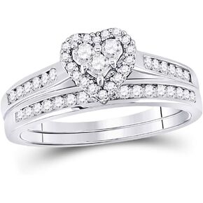 FB Jewels 10kt White Gold Womens Diamond Heart Bridal Wedding Engagement Ring Band Set 1/2 Cttw (I1-I2 clarity; H-I color)