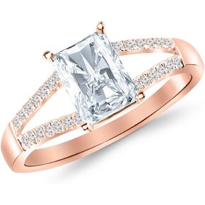 14K White Gold 1.15 Carat LAB GROWN DIAMOND Curving Split Shank Radiant Cut Diamond Engagement Ring (E-F Color VS2-SI1 Clarity 1 Ct Center)
