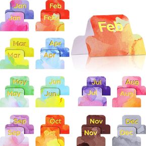 24 Pieces Monthly Tabs Planner Stickers Month Adhesive Tabs Designer Accessories Decorative Monthly Index Colorful Neutral Metallic Watercolor Pattern for Office Study Planners Organizations