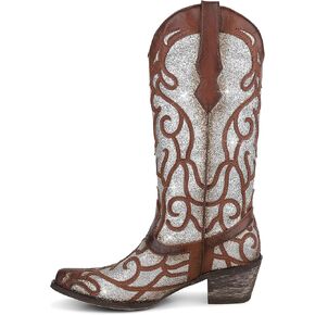 Lyrisiphy Sparkly Cowgirl Boots for Women Pointed Toe Pull-on Glitter Cowboy Boots Wedding Bridal Western Boots Knee High Boots