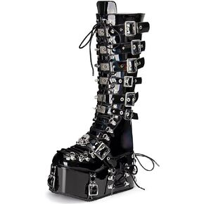 CECEIN Women Holographic Punk Rivet Goth Platform Boots