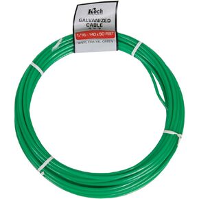 Koch A43054 1 x 7 Pre-cut Vinyl Coated Galvanized Wire Rope Cable 1/16-.14-Inches by 50-Feet, Coil, Green