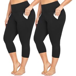 yeuG Plus Size Capri Leggings for Women-High Waisted Tummy Control Leggings Stretchy Spandex Workout Black Yoga Pants