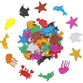 200 Pieces Sea Foam Stickers Colorful Glitter Sea Animals Foam Stickers Self Adhesive Stickers Craft Decals Shiny Props for Kids Greeting Cards DIY Home Wall Decoration