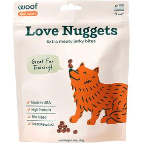 WOOF Love Nuggets, Made in The USA Dog Treats for Training, Jerky for Dogs, Bite-Sized Beef Training Treats