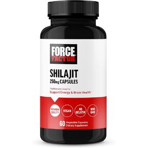Force Factor Shilajit Supplement, Shilajit for Men and Women to Support Energy and Brain Health, Shilajit Pure Natural, Premium Quality, Vegan, Non-GMO, 60 Capsules