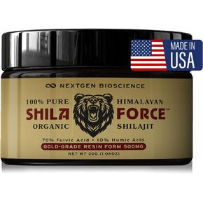 ShilaForce™ Shilajit Pure Gold-Grade Wild-Harvested Himalayan Organic Live Resin - 500mg 70% Fulvic Acid & 10% Humic Acid with 85+ Trace Minerals, 30g Made in USA
