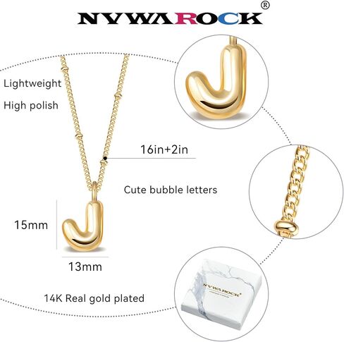NVWAROCK قلادة حرف فقاعة صغيرة للنساء الفتيات بالون لذيذ القلائد الأولية 14K مطلية بالذهب لطيف اسم المختنق قلادة الأبجدية مكتنزة قلادة رقيقة in Kuwait