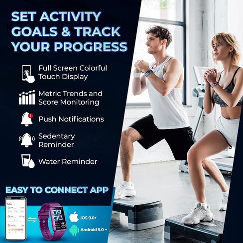 ساعة تتبع اللياقة البدنية إنسبيراتيك - أجهزة تتبع الأنشطة الصحية واللياقة البدنية للرجال والنساء - ساعة لياقة بدنية مقاومة للماء للتمرين مع متتبع النوم طوال اليوم، مراقب معدل ضربات القلب، عداد السعرات الحرارية والخطوات (أزرق) in Kuwait