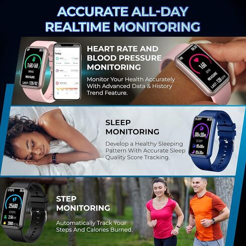 ساعة تتبع اللياقة البدنية إنسبيراتيك - أجهزة تتبع الأنشطة الصحية واللياقة البدنية للرجال والنساء - ساعة لياقة بدنية مقاومة للماء للتمرين مع متتبع النوم طوال اليوم، مراقب معدل ضربات القلب، عداد السعرات الحرارية والخطوات (أزرق) in Kuwait