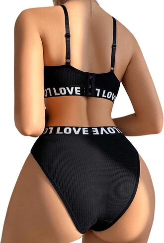 SweatyRocks Women's 2 Piece Lingerie Set Letter Print V Neck Bra and Mid Rise Briefs Underwear Set in Saudi Arabia