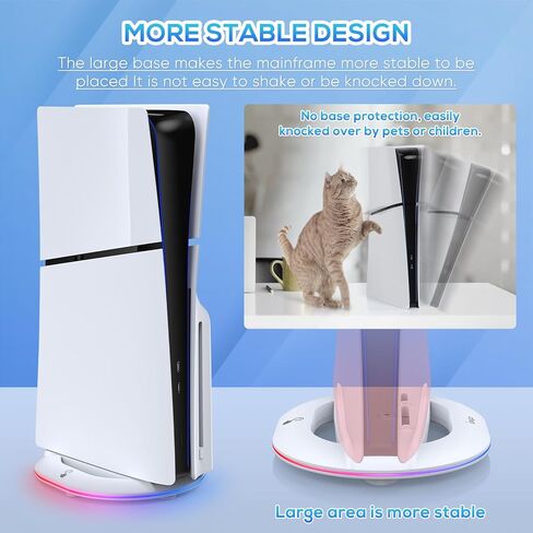 Auarte RGB Vertical Stand for PS5 Slim Disc & Digital Console, LED Vertical Stand for PS5 Slim Accessories with Anti-Slip Pad, Base Stand for PS5 Slim with Screw ＆ USB Cable, 2 Extra USB Ports in Kuwait