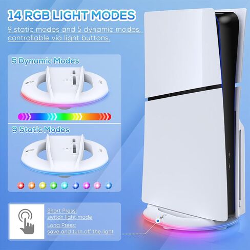 Auarte RGB Vertical Stand for PS5 Slim Disc & Digital Console, LED Vertical Stand for PS5 Slim Accessories with Anti-Slip Pad, Base Stand for PS5 Slim with Screw ＆ USB Cable, 2 Extra USB Ports in Kuwait