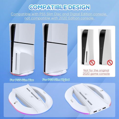 Auarte RGB Vertical Stand for PS5 Slim Disc & Digital Console, LED Vertical Stand for PS5 Slim Accessories with Anti-Slip Pad, Base Stand for PS5 Slim with Screw ＆ USB Cable, 2 Extra USB Ports in Kuwait