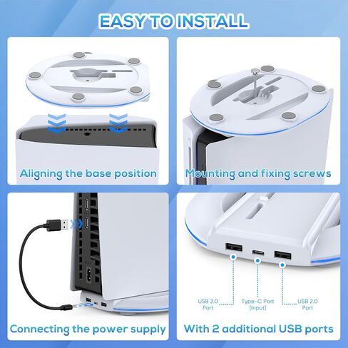 Auarte RGB Vertical Stand for PS5 Slim Disc & Digital Console, LED Vertical Stand for PS5 Slim Accessories with Anti-Slip Pad, Base Stand for PS5 Slim with Screw ＆ USB Cable, 2 Extra USB Ports in Kuwait