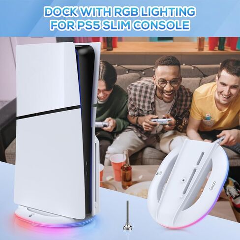 Auarte RGB Vertical Stand for PS5 Slim Disc & Digital Console, LED Vertical Stand for PS5 Slim Accessories with Anti-Slip Pad, Base Stand for PS5 Slim with Screw ＆ USB Cable, 2 Extra USB Ports in Kuwait