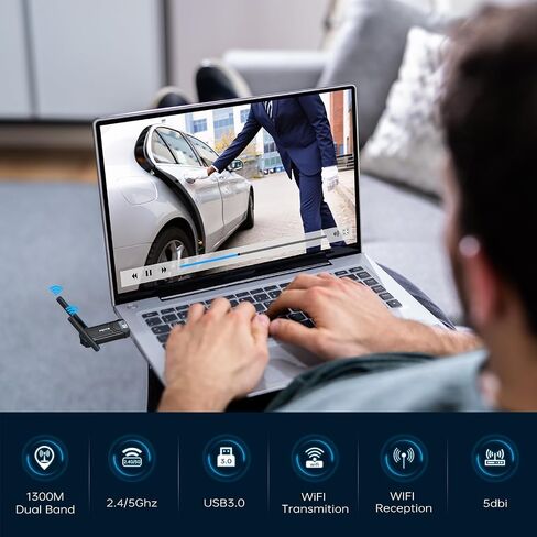 Maxuni USB WiFi Adapter, AC1300Mbps WiFi Dual Band Network Adapter with 2.4GHz/5GHz,Dual 5Dbi Antennas, Wireless Adapter for PC Desktop, Supports Windows11/10/8/7/Vista/XP, USB3.0 in Saudi Arabia
